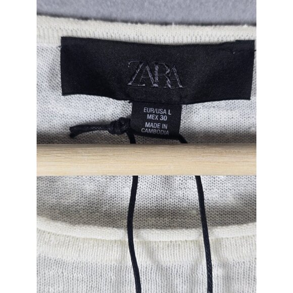 NWT ZARA Linen Blend Knit Sweater Ecru Size L Large Women's Lightweight Pullover - Picture 4 of 13